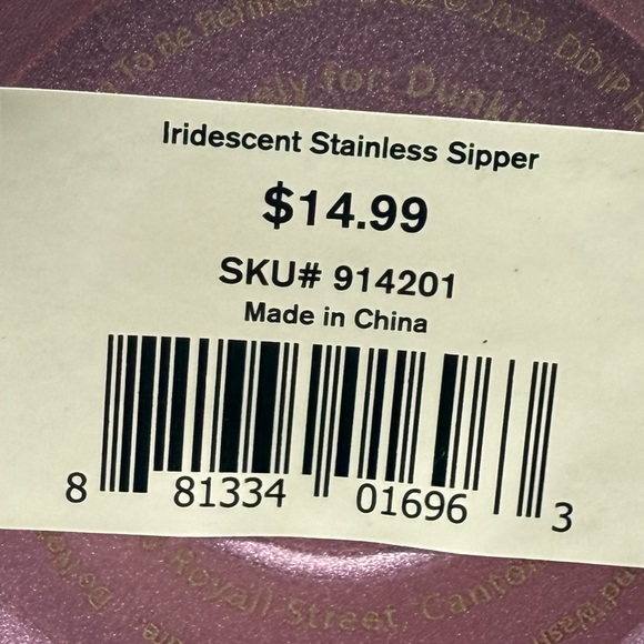 Dunkin'  24oz Stainless Sipper Tumbler with Straw Iridescent PINK - NWT - Picture 4 of 4